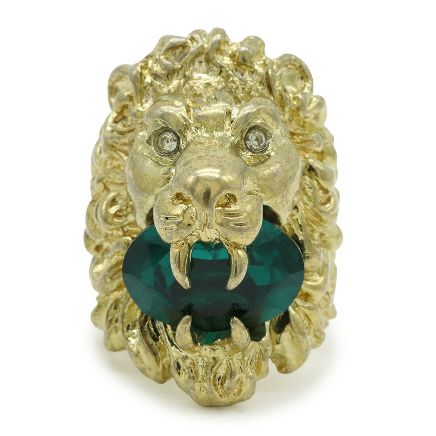 GUCCI Lion Head Ring Alessandro Michele GP Stone Gold Green #S Japanese size approx. 12.5