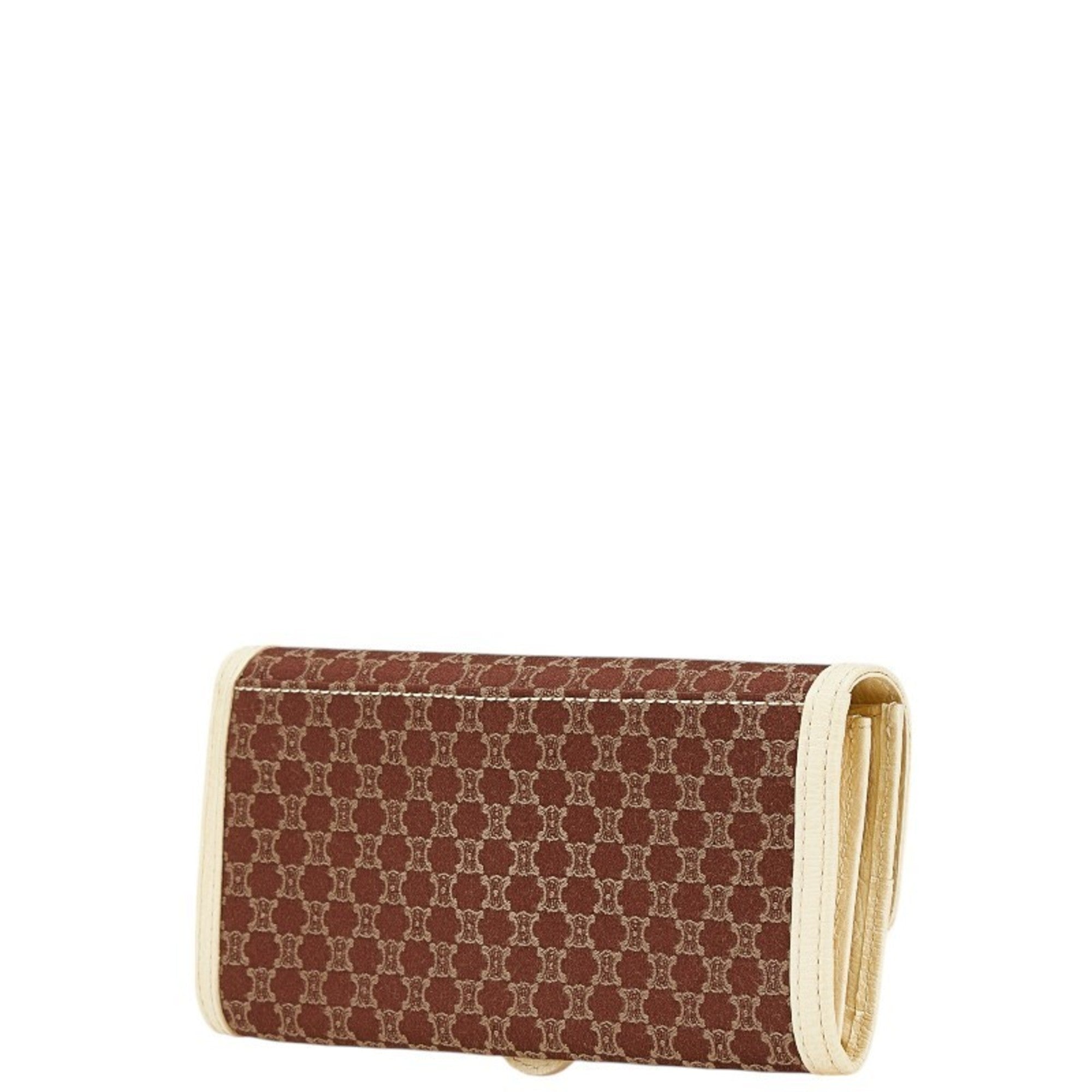 Celine Macadam Long Wallet Brown Ivory Canvas Leather Women's CELINE