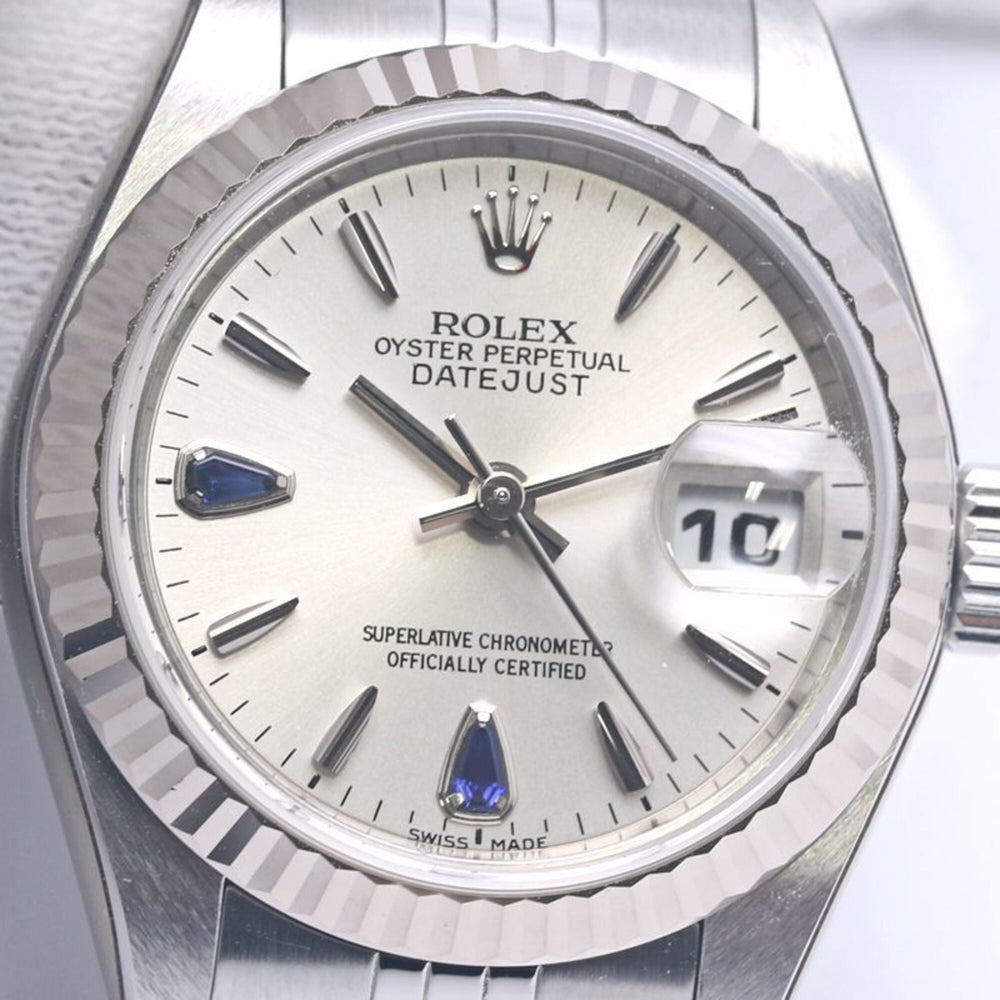 ROLEX Datejust Sapphire 2P 79174 Women's Watch 18K White Gold x Stainless Steel 40301 — Like New
