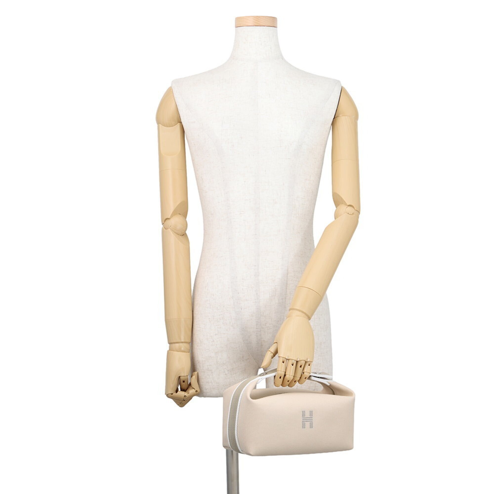 Hermes handbag pouch Bride à Black PM beige canvas HERMES — Like New