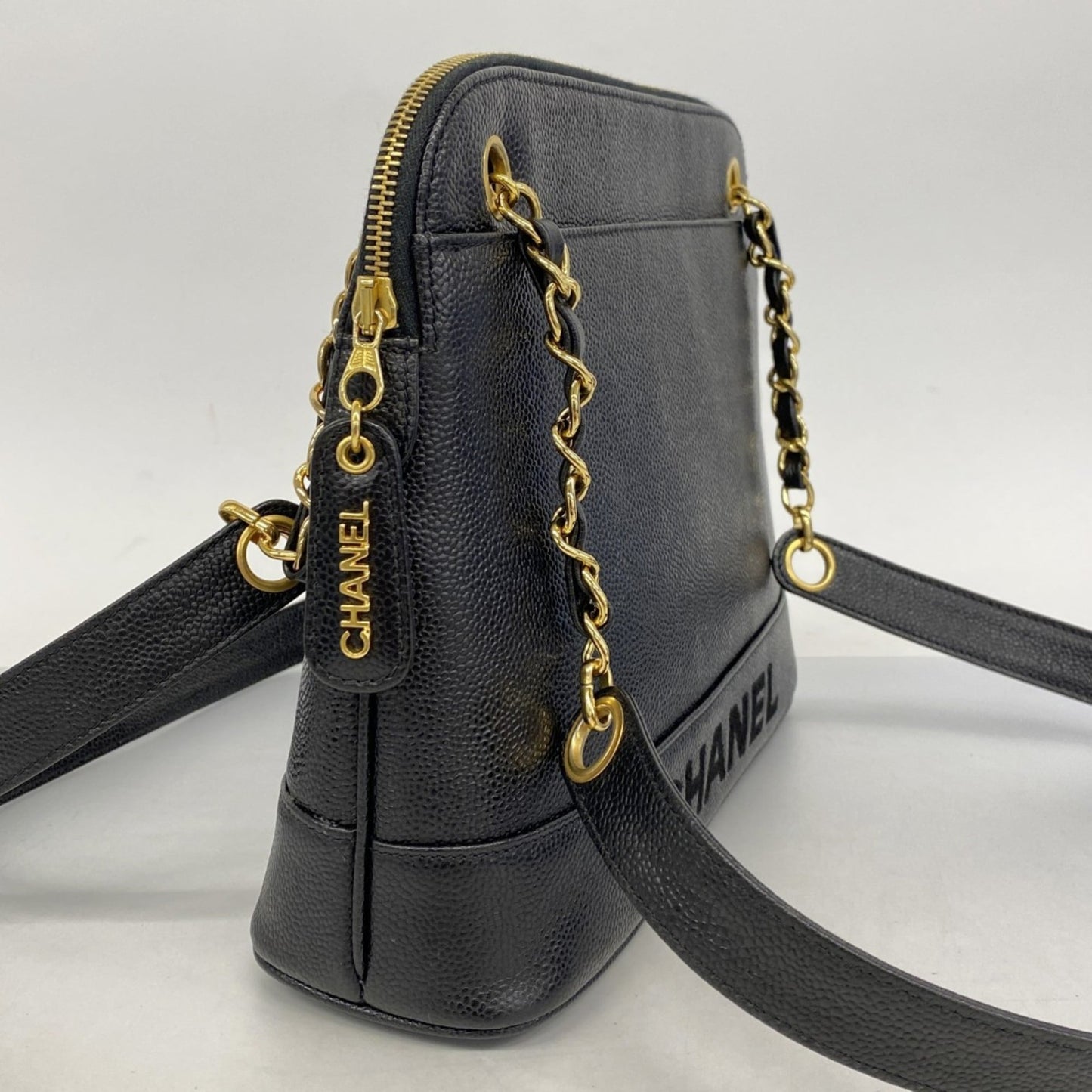 Chanel Shoulder Bag Chain Caviar Skin Black Women's