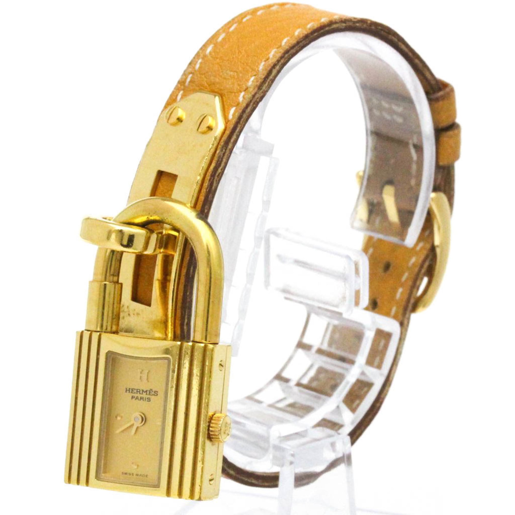 HERMES Kelly Watch Gold Plated Leather Quartz Ladies Watch — Good