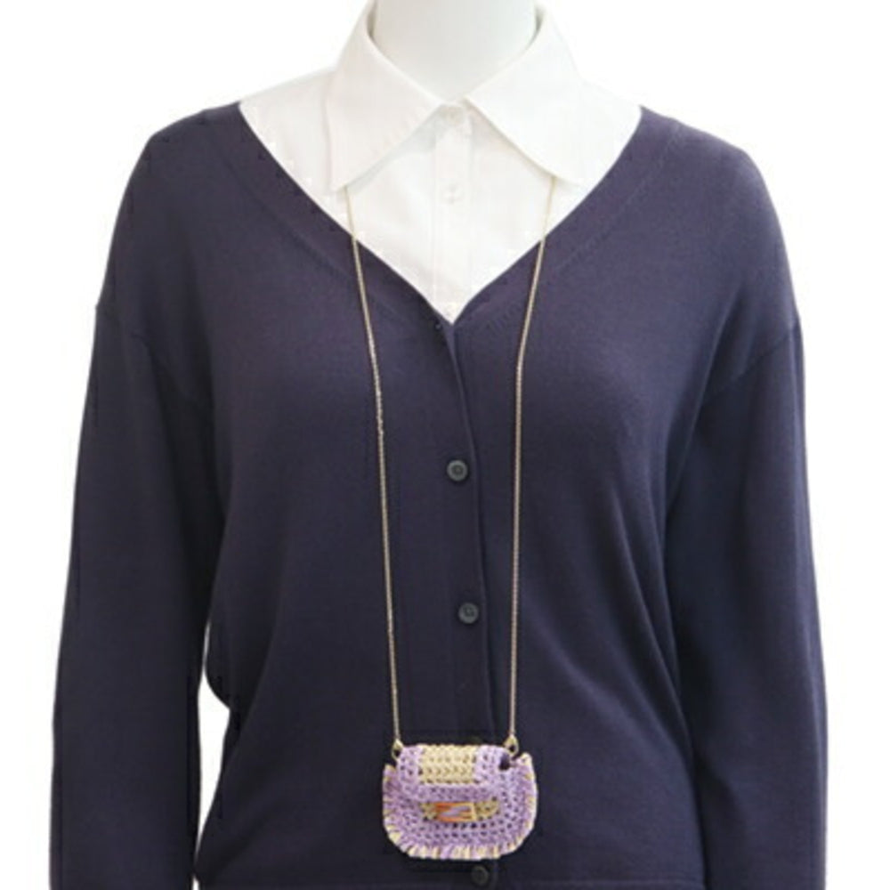 Fendi Pico Bucket Shoulder Pouch in Lavender, Natural Raffia, Leather, and Metal, Earphone Case, Women's FENDI — Like New
