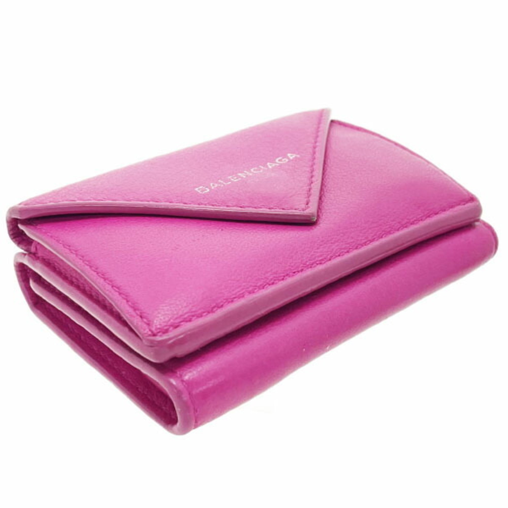 Balenciaga Wallet Paper Mini Leather Pink 391446 BALENCIAGA Tri-fold Compact PAPIER NSR-15259