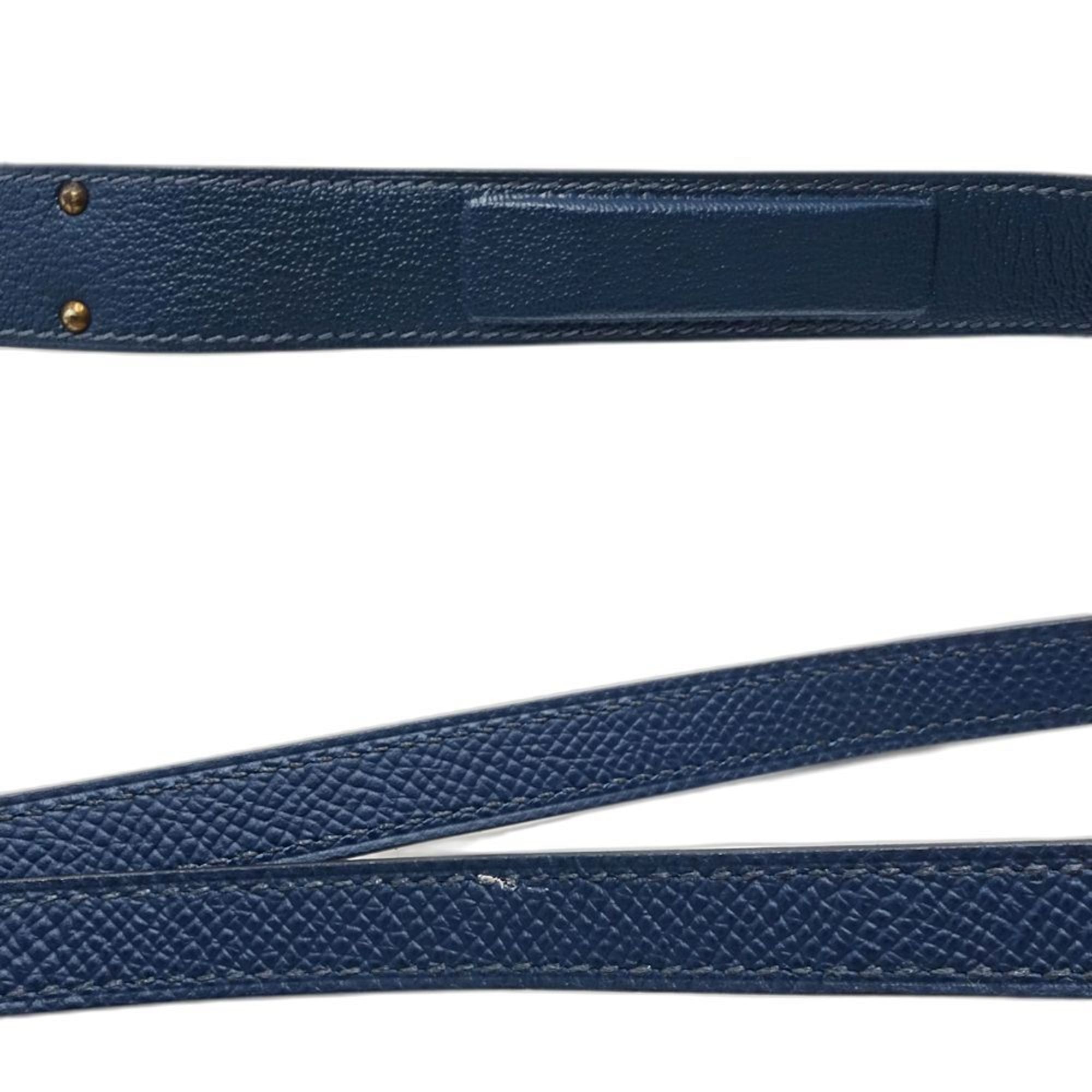 HERMES Aka Box WNN005 Pochette Shoulder Bag in Leather, Blue de Plus, Women's, 188592 — Like New