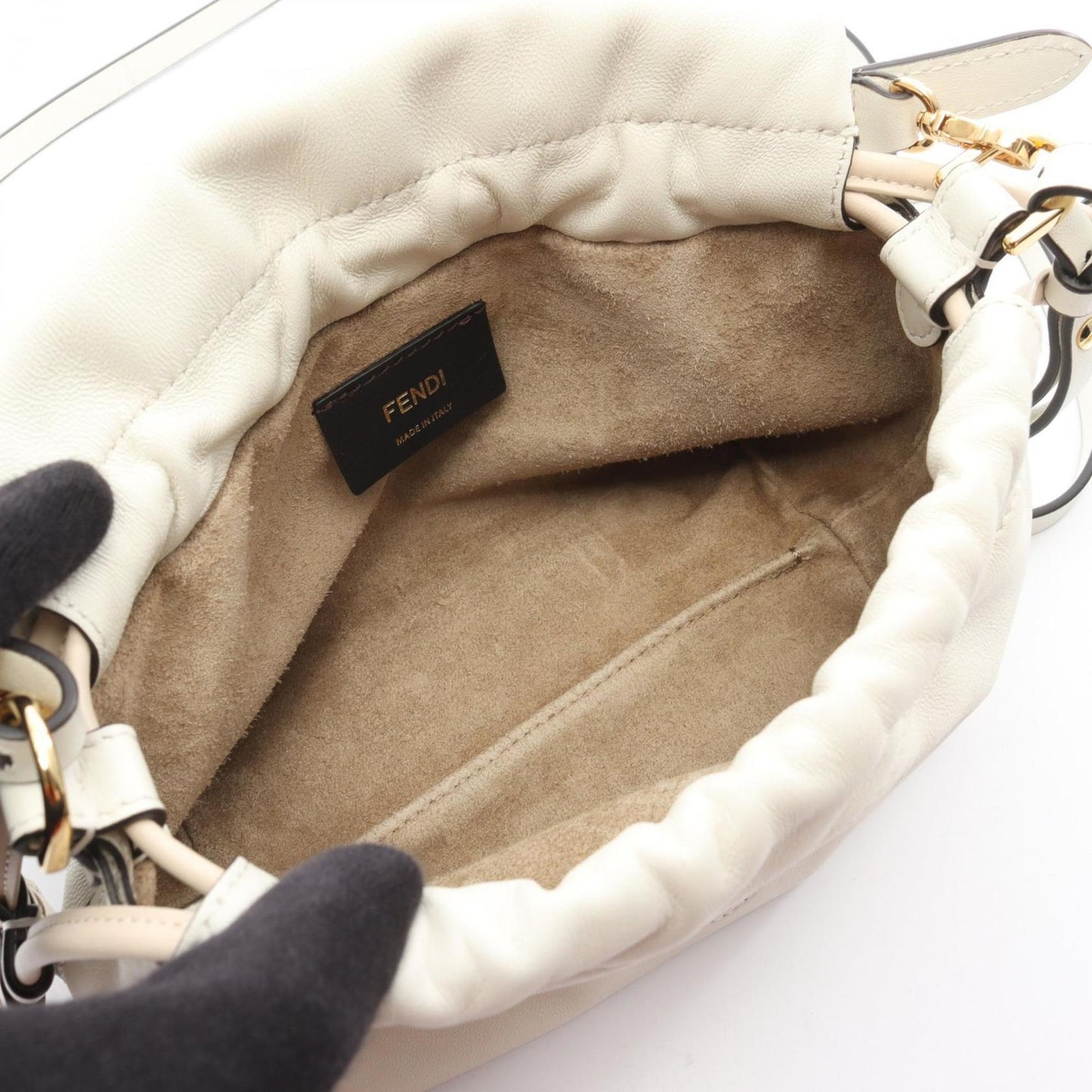 Fendi Mamma Baguette small handbag, leather, women's, white, 8BS105ABVEF0K7E