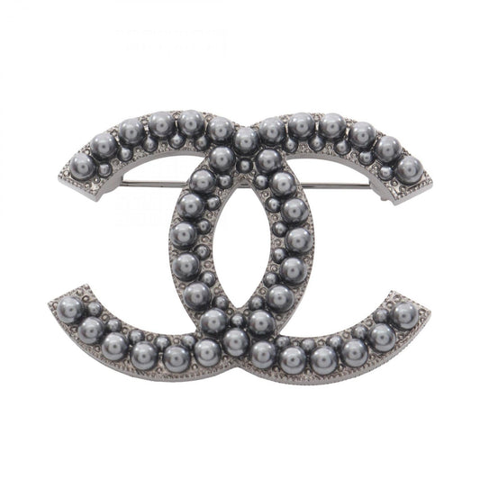 CHANEL Coco Mark Brooch, Stainless Steel, Women's, Silver