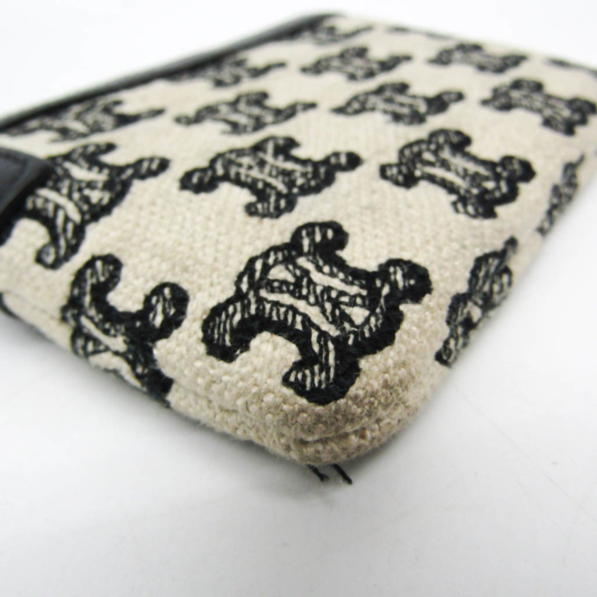 Celine Triomphe Coin And Card Pouch With Keychain Men,Women Canvas,Leather Coin Purse/coin Case Black,Off-white