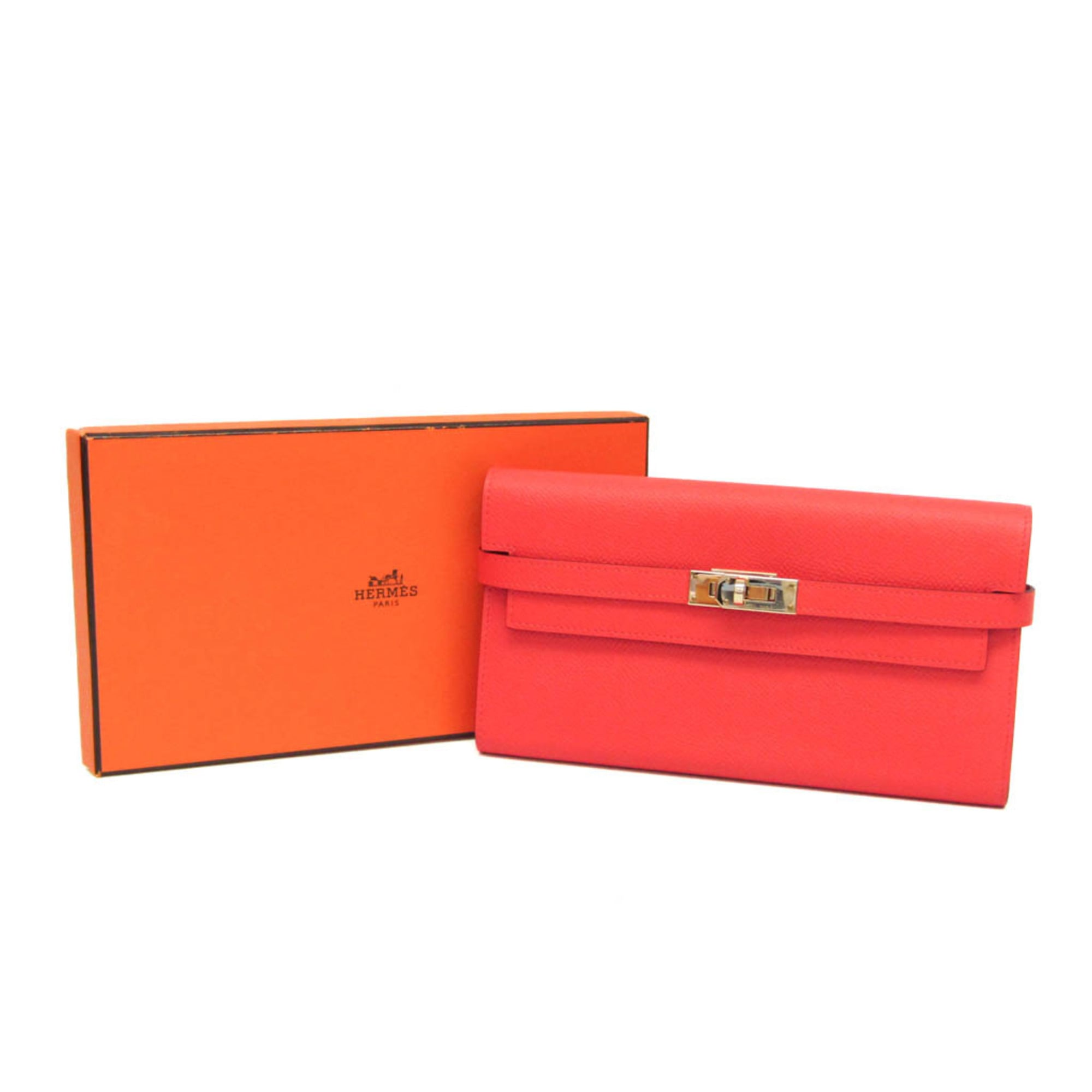Hermes Kelly Wallet Women's Epsom Leather Long Wallet (bi-fold) Rose Jaipur,Salmon Pink