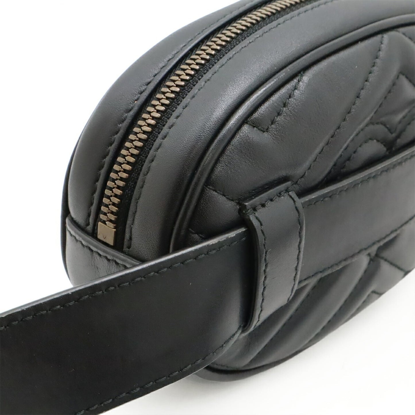 GUCCI GG Marmont Belt Bag, Body Waist Pouch, Quilted Leather, Black, #75 476434
