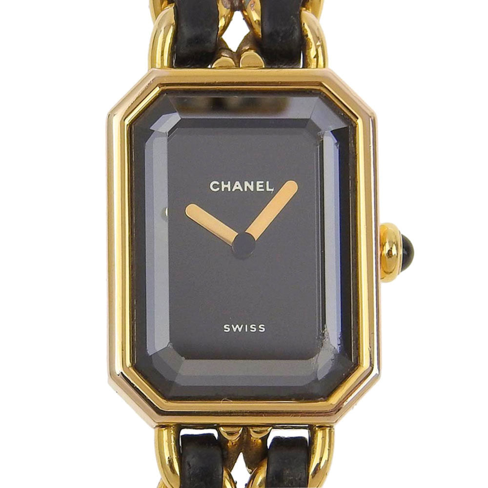 CHANEL Premiere L Watch H0001 Gold Plated x Leather Swiss Made Black Quartz Analog Display Dial Ladies — Good