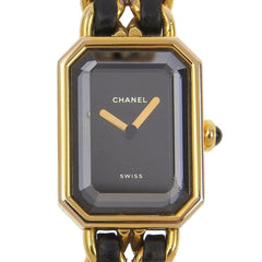 CHANEL Premiere L Watch H0001 Gold Plated x Leather Swiss Made Black Quartz Analog Display Dial Ladies — Good