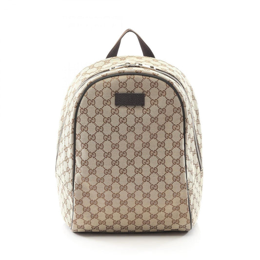 Gucci GG Canvas Backpack, and Leather, Women's, Beige Brown, 449906
