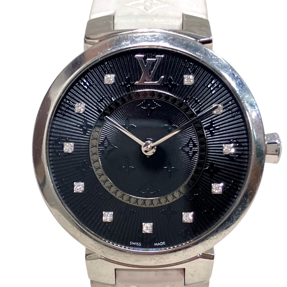 Louis Vuitton Tambour Slim Watch, Total Weight 51g, Stainless Steel, Rubber Strap, Quartz Movement, Black Dial, QA144 — Good