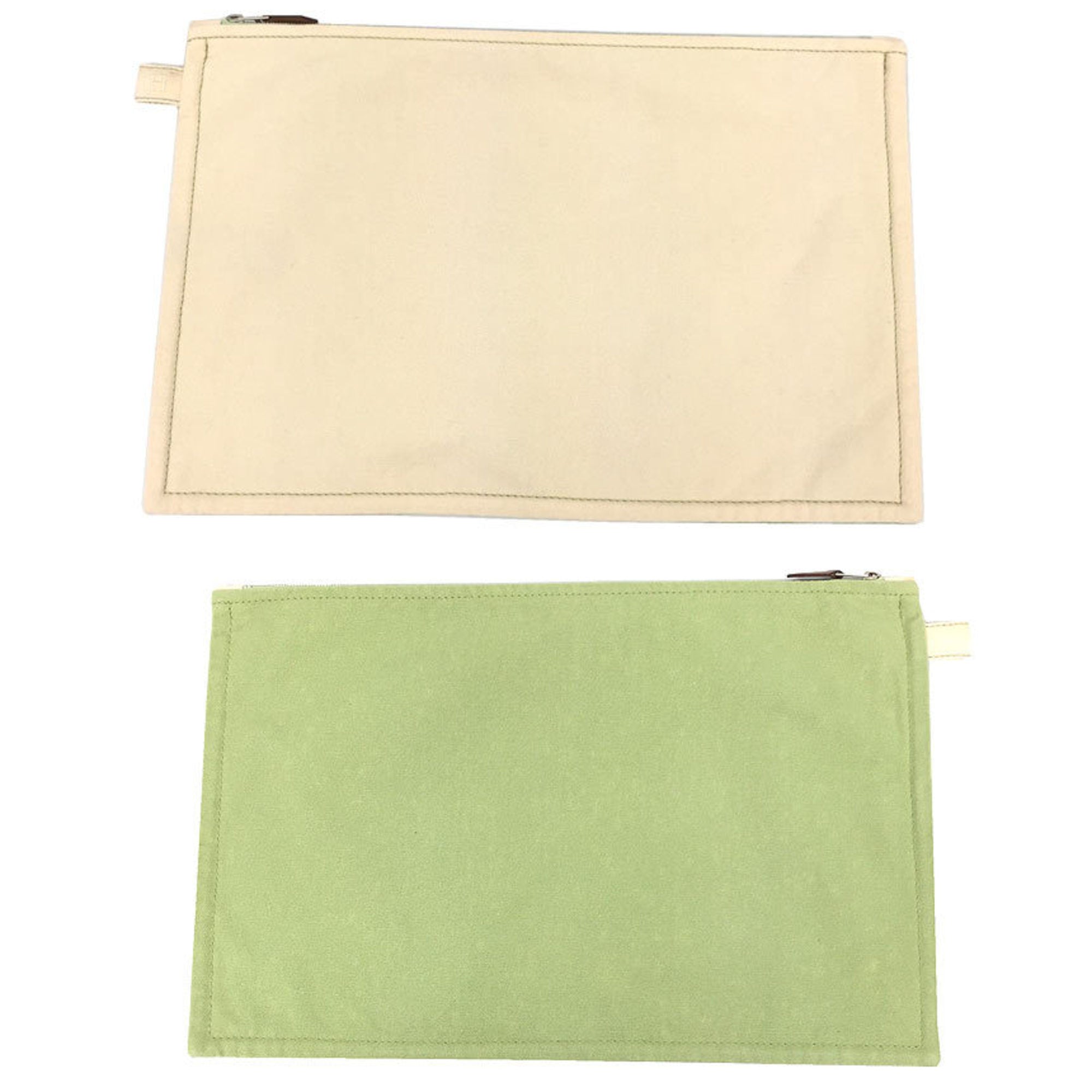 Hermes HERMES Bora Pouch GM Bicolor Flat Clutch Bag Cotton Canvas Lime Green