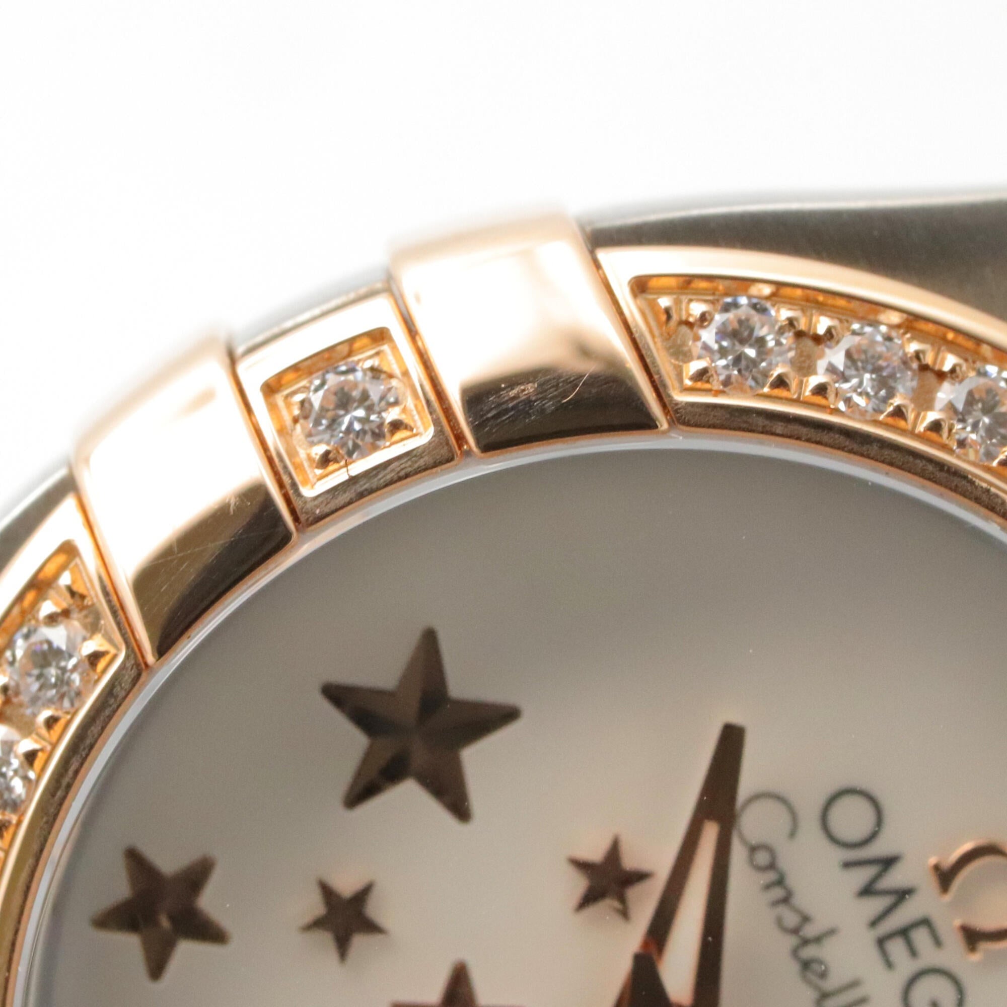 Omega Constellation Star Blue Diamond Bezel Watch, 18K Pink Gold (PG) Stainless Steel, Diamond, Ladies', White/White Mother-of-Pearl, 123.25.24.60.05.002 — Very Good