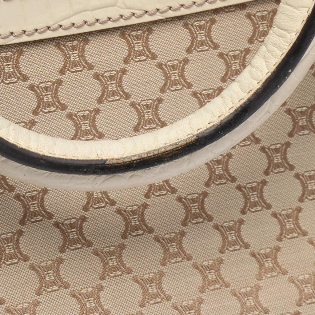 Celine Boogie Bag Macadam Handbag, Canvas and Leather, Women's, Beige White