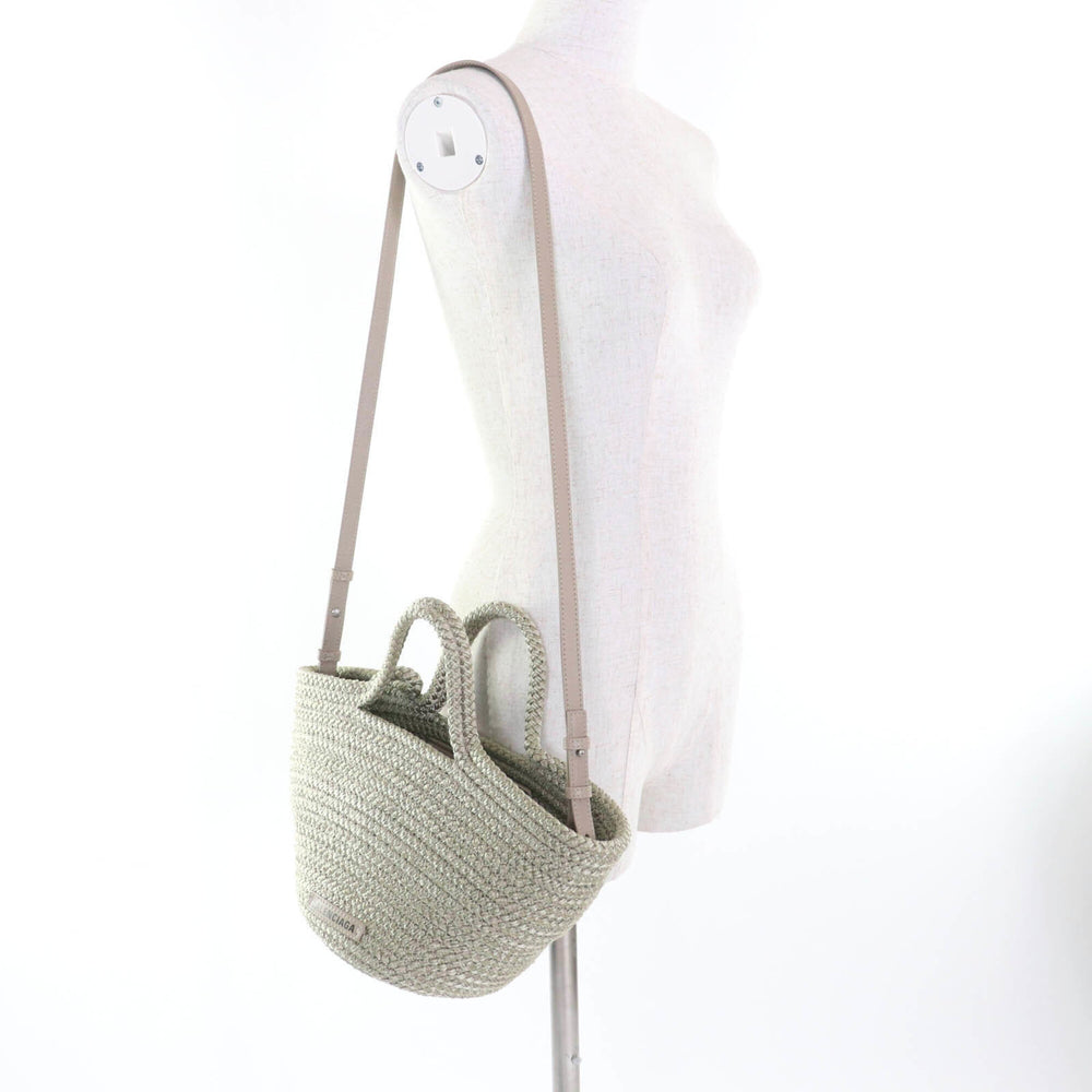 BALENCIAGA 695612 Ibiza Small Logo Patch 2-Way Basket Bag, Khaki, with Dust Made in Italy, Women's — Like New