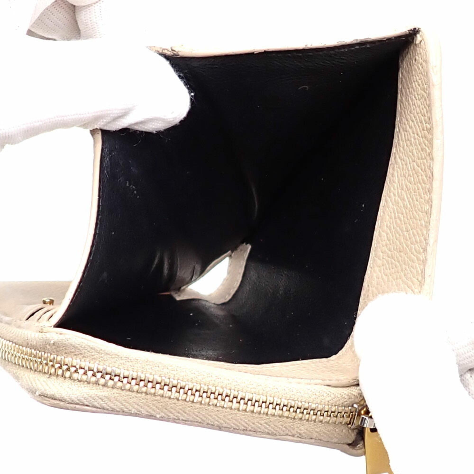 Saint Laurent Cassandra Bifold Wallet, Women's Beige Grained Leather Compact Zip Wallet