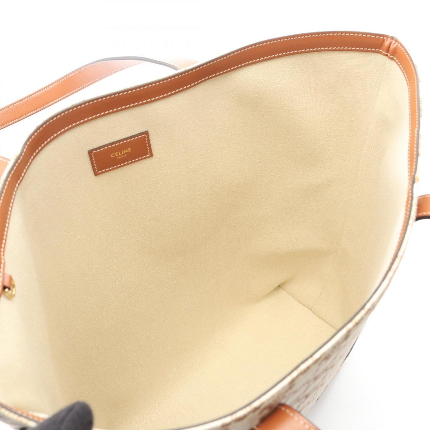 Celine Triomphe Museum Bag Tote Bag, canvas and leather, women's, beige brown, 194542EY7