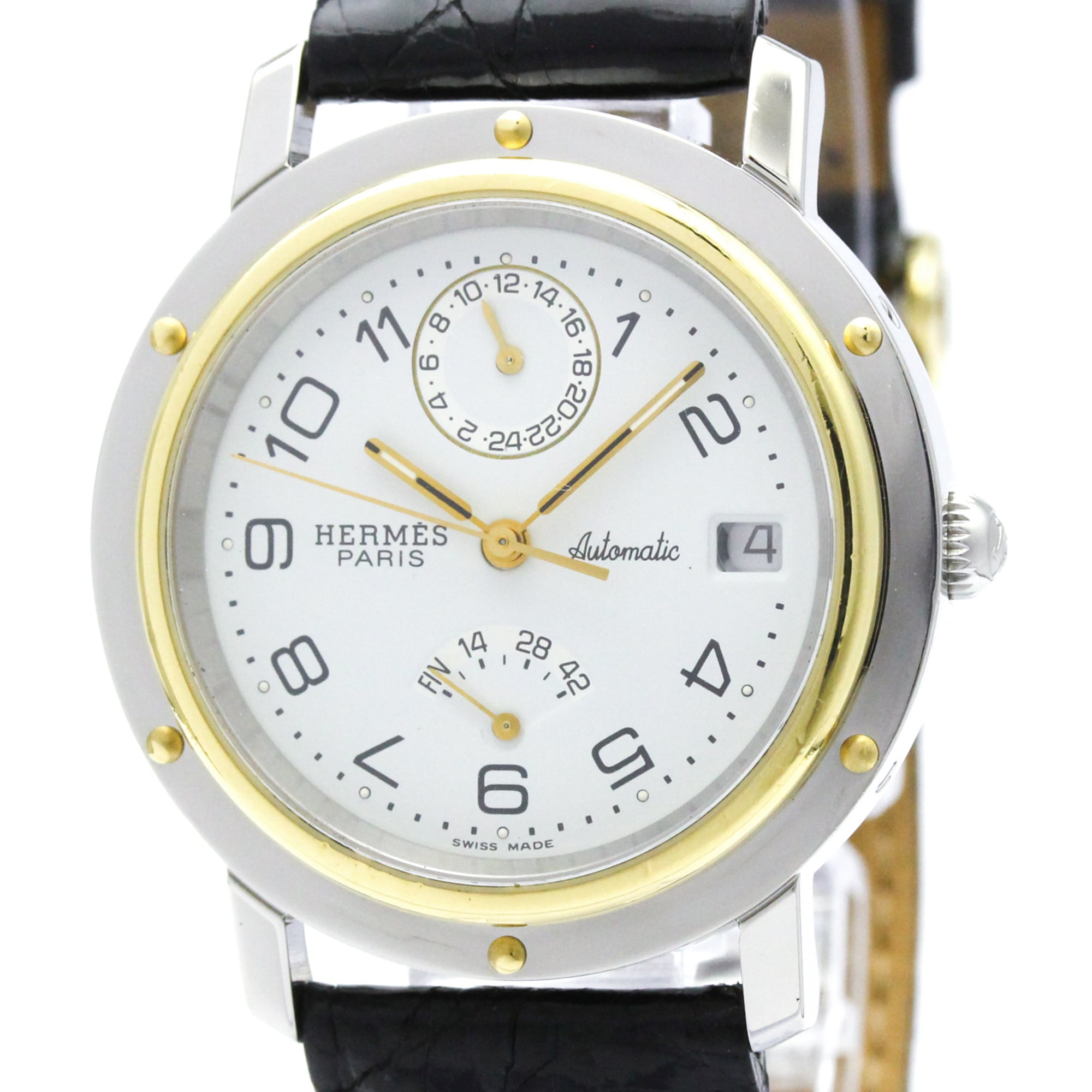 HERMES Clipper Power Reserve Gold Plated Steel Mens Watch CL5.720  Polished — Very Good