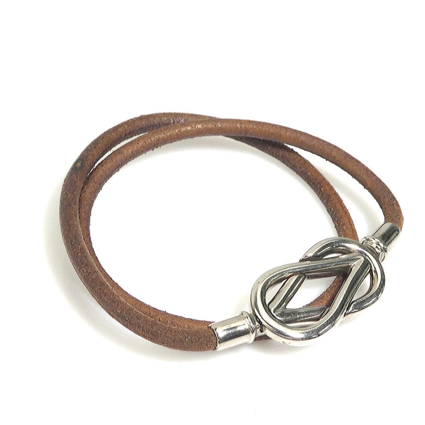 Hermès HERMES Bracelet Choker Necklace, Leather, Metal, Brown, Silver, Women's, e61088a