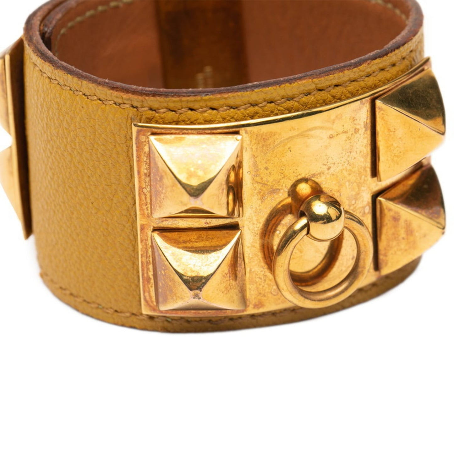 Hermes Collier de Chien Bracelet in Yellow Gold and Leather with Plated Design for Women