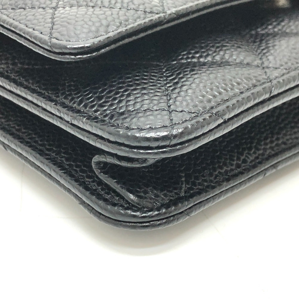 CHANEL AP0250 Matelasse Coco Mark Classic Chain Wallet Shoulder Bag Caviar Skin Women's Silver Hardware Black — New - Store Return