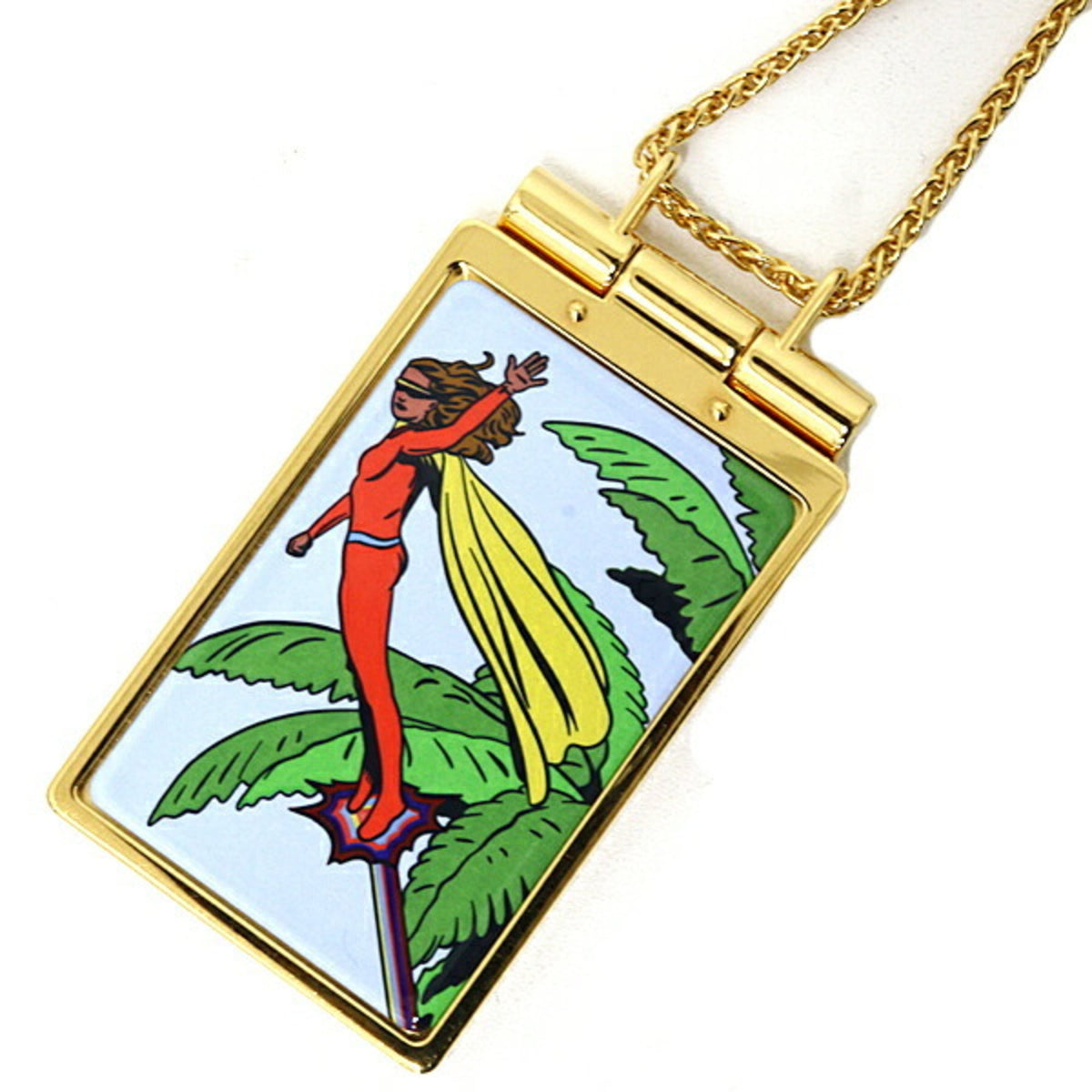 HERMES On the Beach Mirror Compact Pendant Necklace, Gold Multicolor — Like New