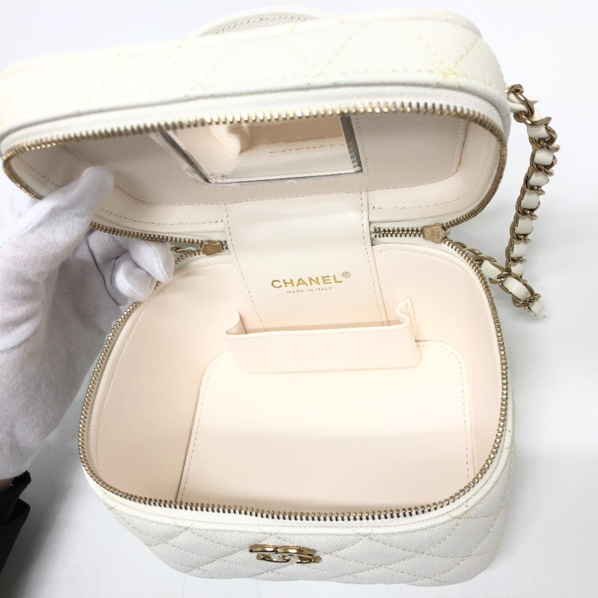CHANEL AS3171 Coco Mark CC Vanity Bag Chain Handbag Shoulder Caviar Skin Women's White — New - Store Return