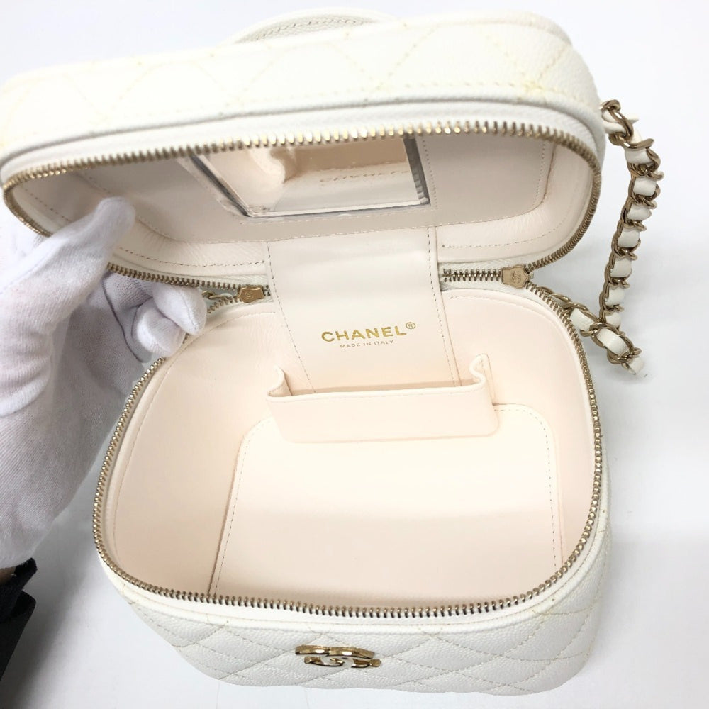 CHANEL AS3171 Coco Mark CC Vanity Bag Chain Handbag Shoulder Caviar Skin Women's White — New - Store Return