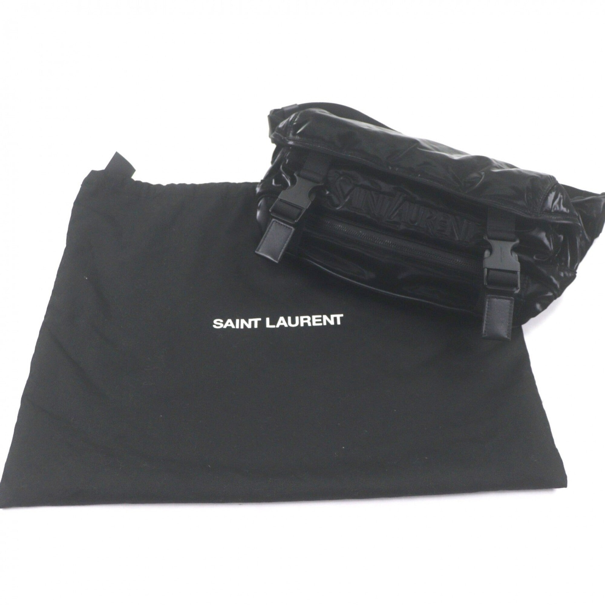 SAINT LAURENT 758258 Nylon Embroidered Body Bag, Black, with Dust Made in Italy, Men's — Like New