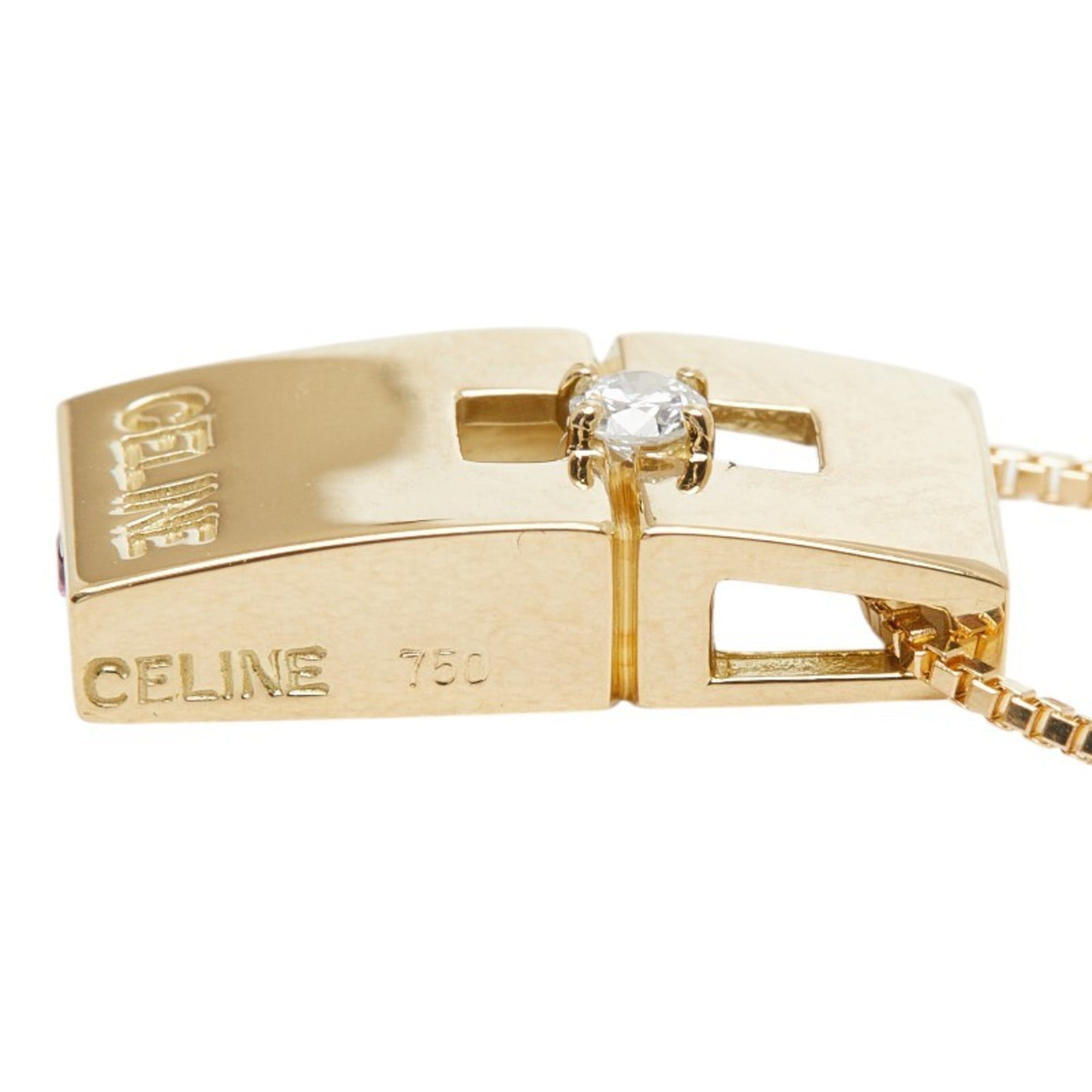 Celine 18K Yellow Gold Pendant Necklace with 0.05ct Diamond and 0.02ct Ruby for Women — Like New