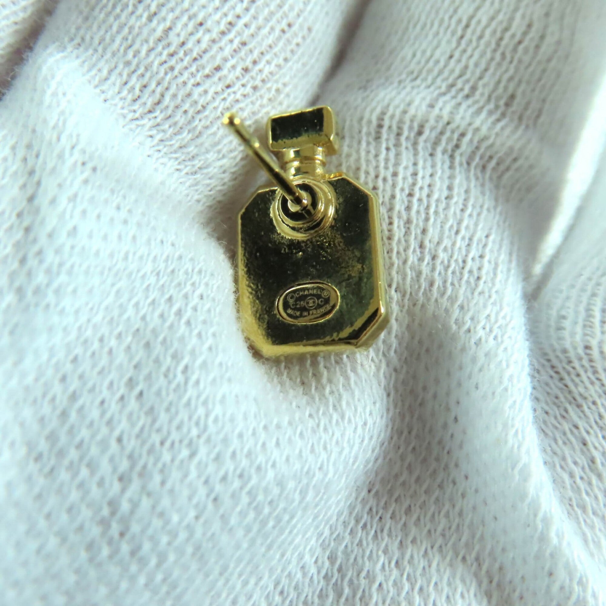 CHANEL C25C Coco Mark Perfume Bottle Earrings, Gold, Comes with Box and Dust Bag, Made in France, Women's — Like New