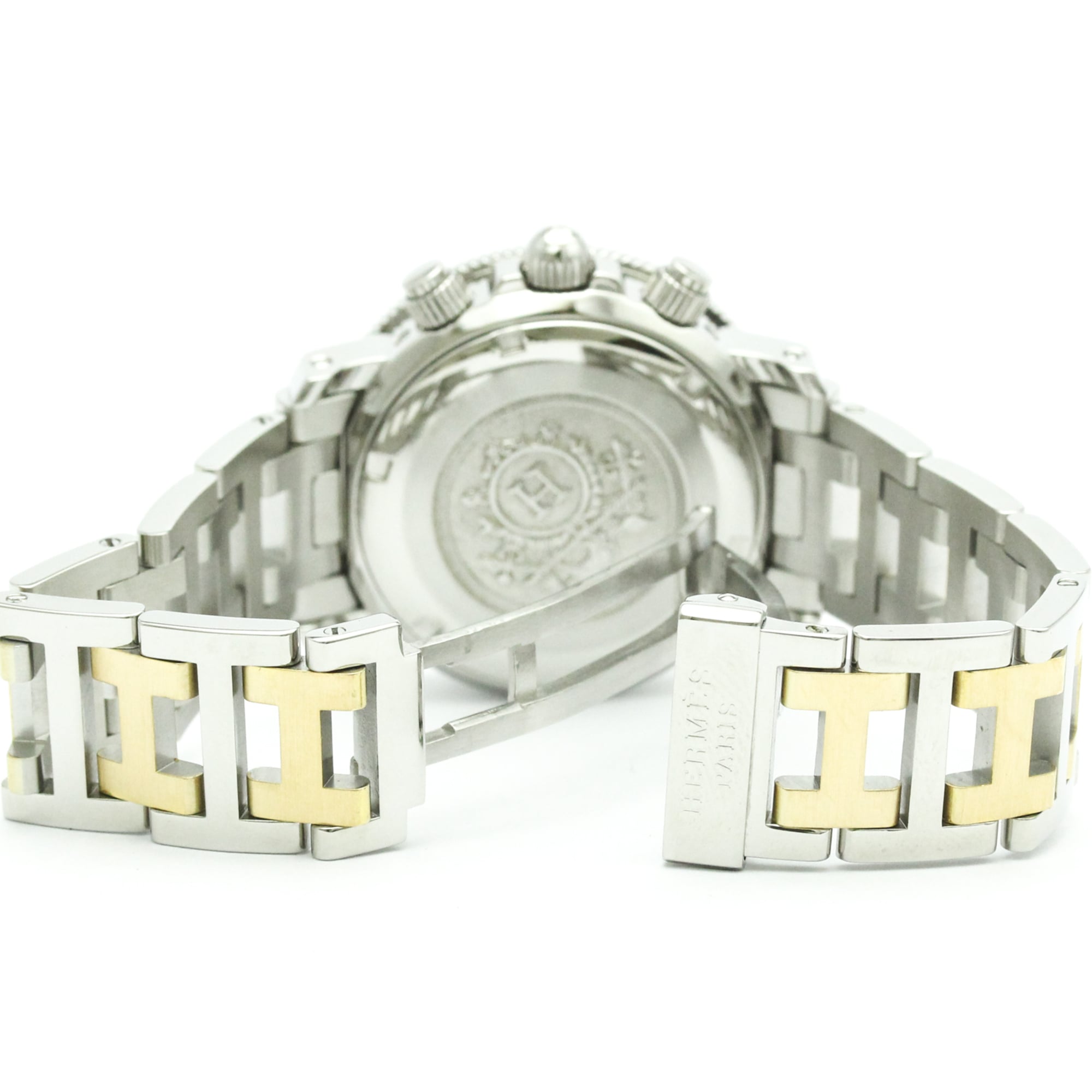 HERMES Clipper Diver Chronograph 18K Gold Steel Watch CL2.320 Polished — Very Good