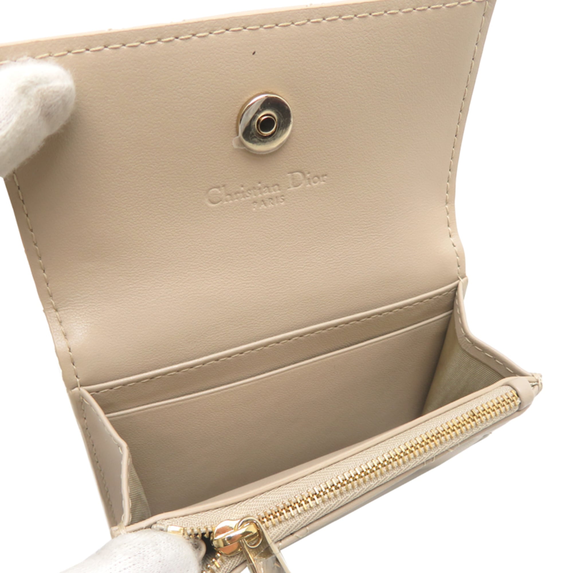 Christian Dior Glycine Women's Wallet/Coin Case S0966ONMJ M51U Lamb Beige