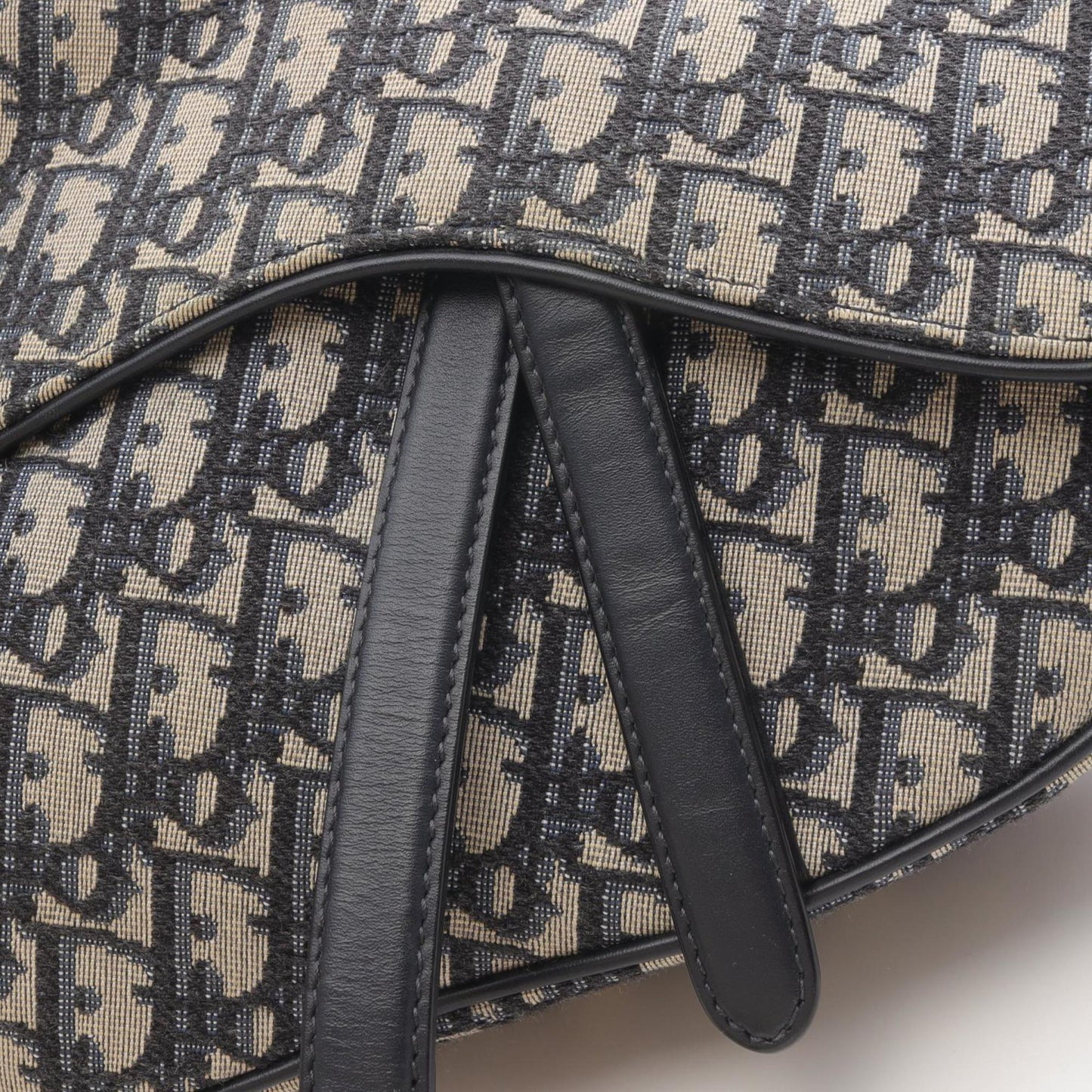 Christian Dior Dior Saddlebag, Oblique Jacquard Handbag, Canvas and Leather, Women's, Ivory Navy