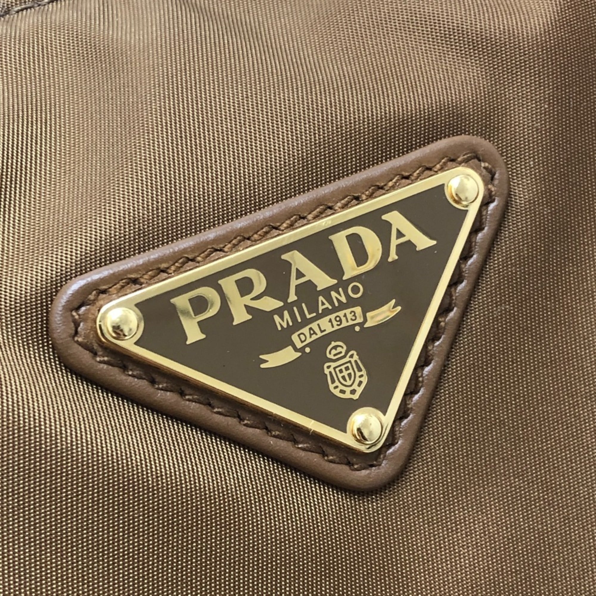 PRADA 1BB127 Padlock Top Handle Medium Shoulder Bag Nylon Leather Women's Brown Like New — Like New