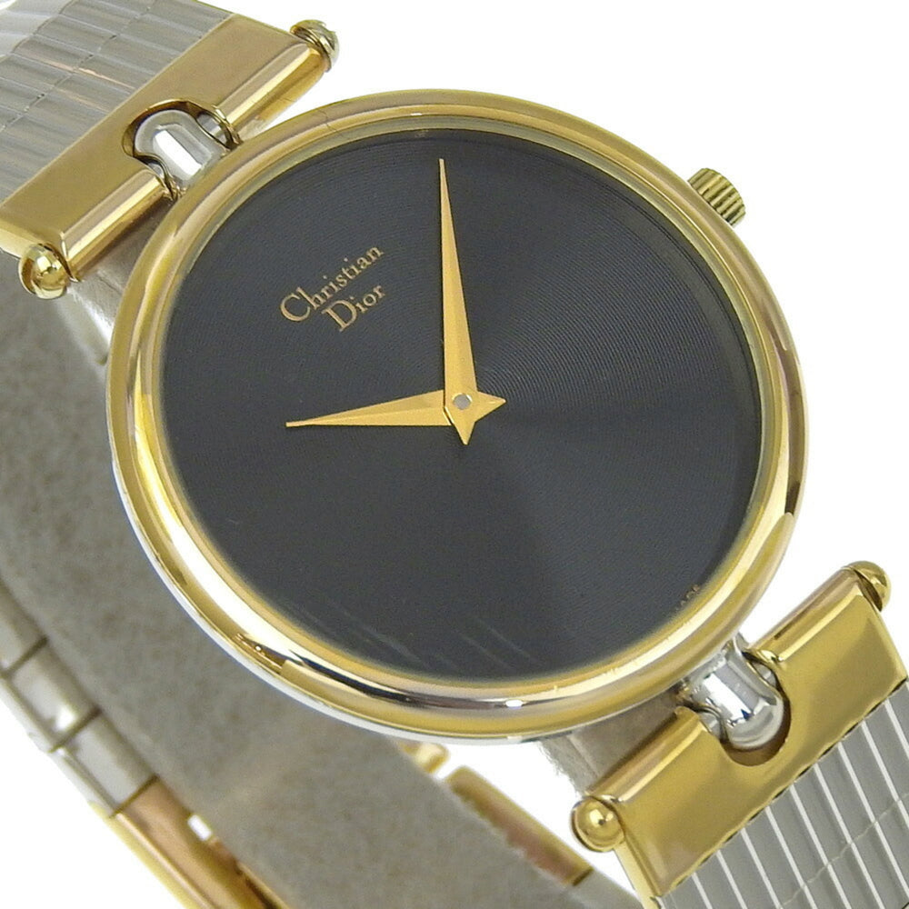 Christian Dior Watch 3026 Stainless Steel x Gold Plated Quartz Analog Display Black Dial Women's — Good
