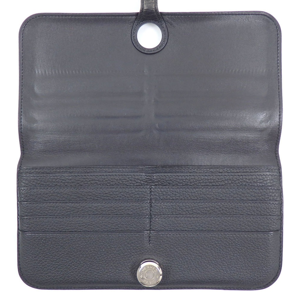 Hermes Hermès Dogon Long Bifold Wallet in Noir Black with Togo T Stamp, Made 2015, Leather, for Men and Women