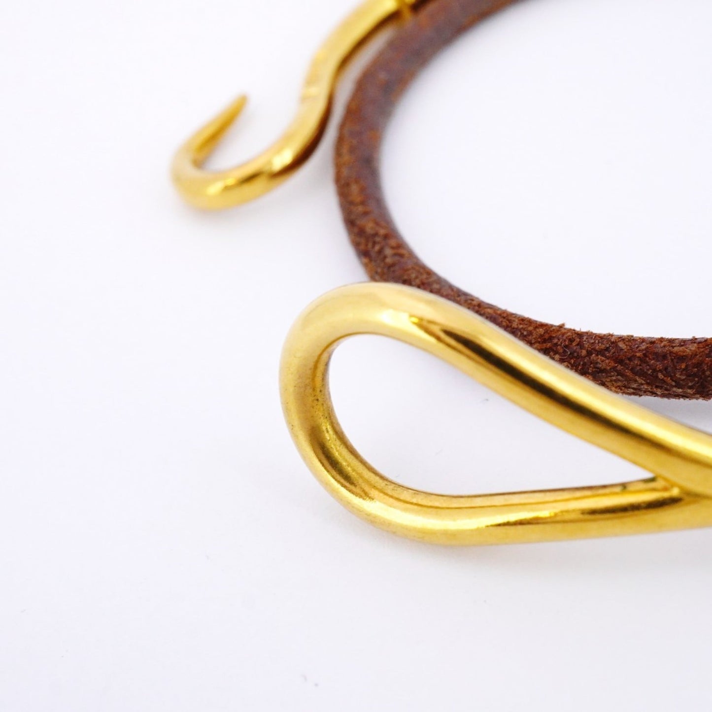 Hermes Jumbo Hook Bracelet, GP Plated Leather, Gold Brown, Women's, P1642597