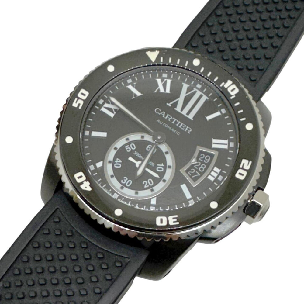 CARTIER Calibre de Cartier Carbon Diver Date WSCA0006 Watch, Stainless Steel, Rubber Strap, Automatic, Black, Men's — Very Good