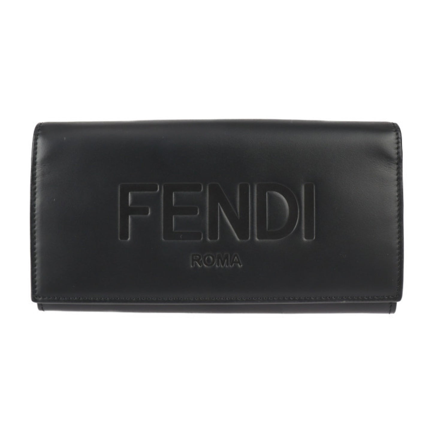 FENDI Continental Wallet Long 7M0264 Calf Leather Black Silver Hardware Logo