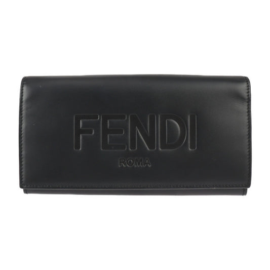 FENDI Continental Wallet Long 7M0264 Calf Leather Black Silver Hardware Logo