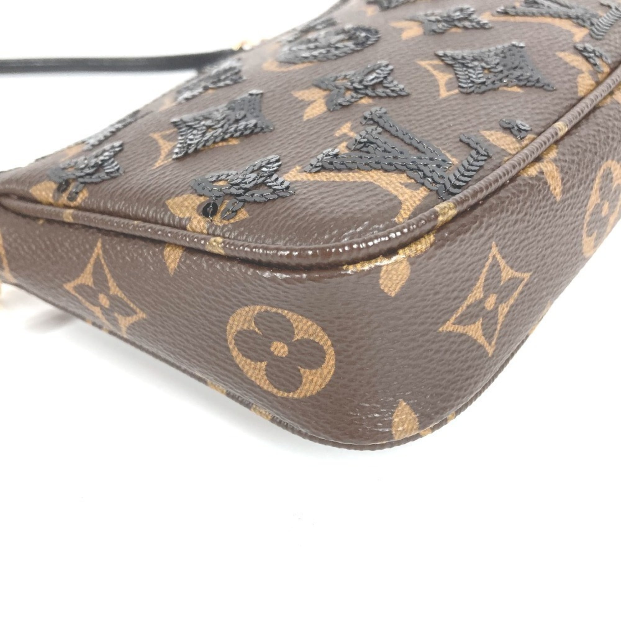 LOUIS VUITTON M26473 Monogram Sequin Pochette Accessoires Bag Accessory Pouch Shoulder Canvas Women's Brown Like New — Like New