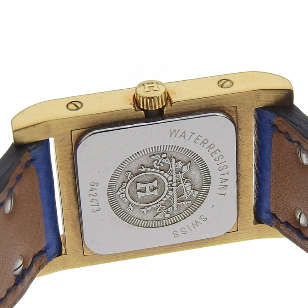 Hermes Medor watch, gold plated x leather, 1994 model, quartz, analog, white dial, women's — Good