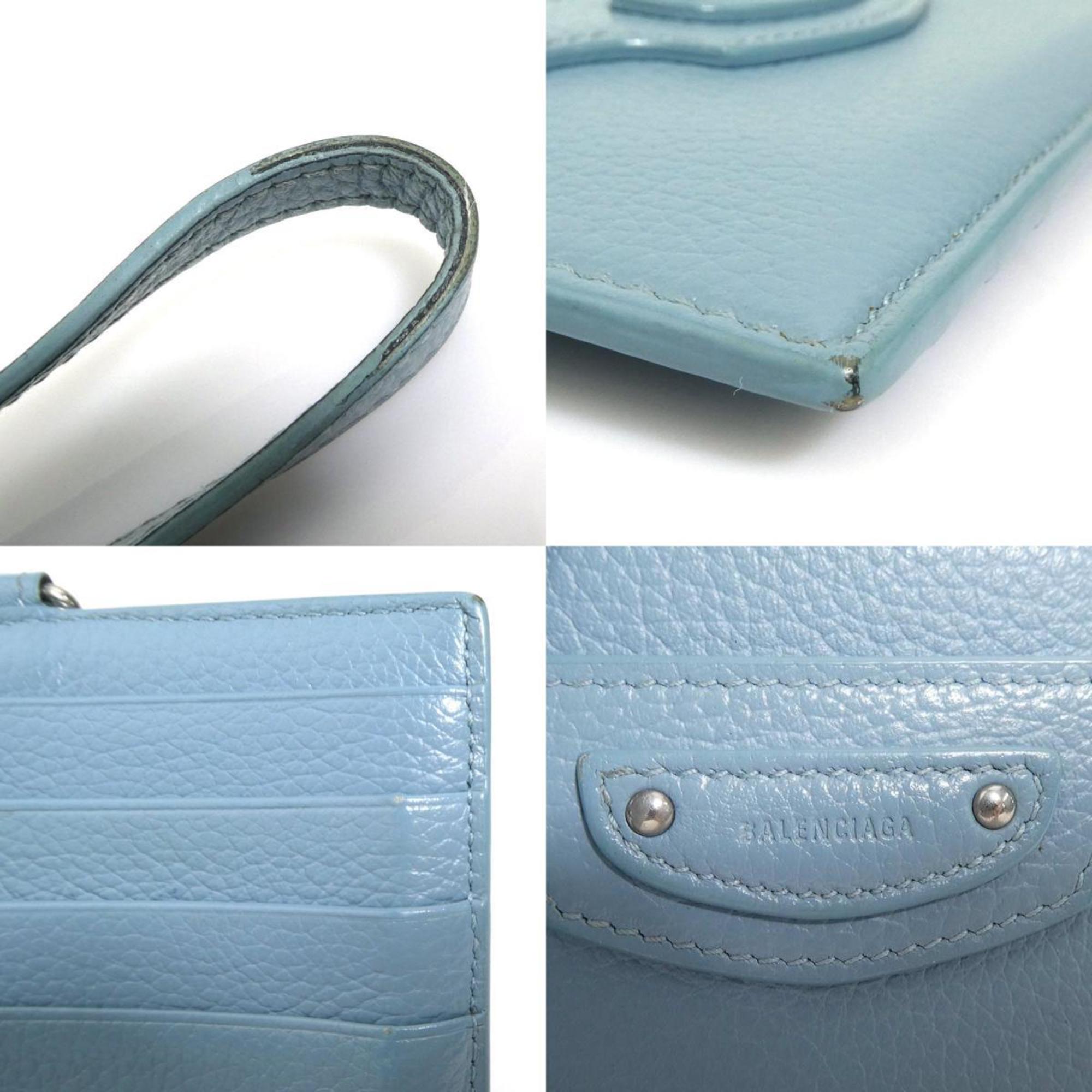 Balenciaga BALENCIAGA wallet/coin case, light blue leather, for men and women, 56460a