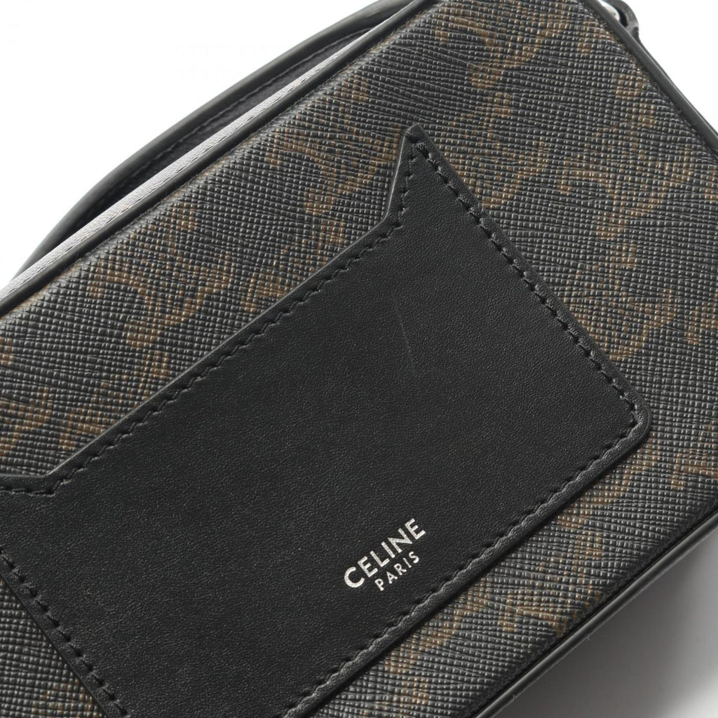 Celine Triomphe shoulder bag in coated canvas and leather, men's, black brown, 114902EVJ