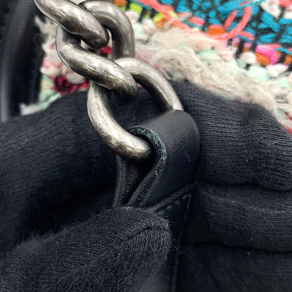 Chanel Chain Shoulder Bag Boy Small Matelassé Coco Mark Lambskin Tweed CHANEL Black Handbag Women's — Like New