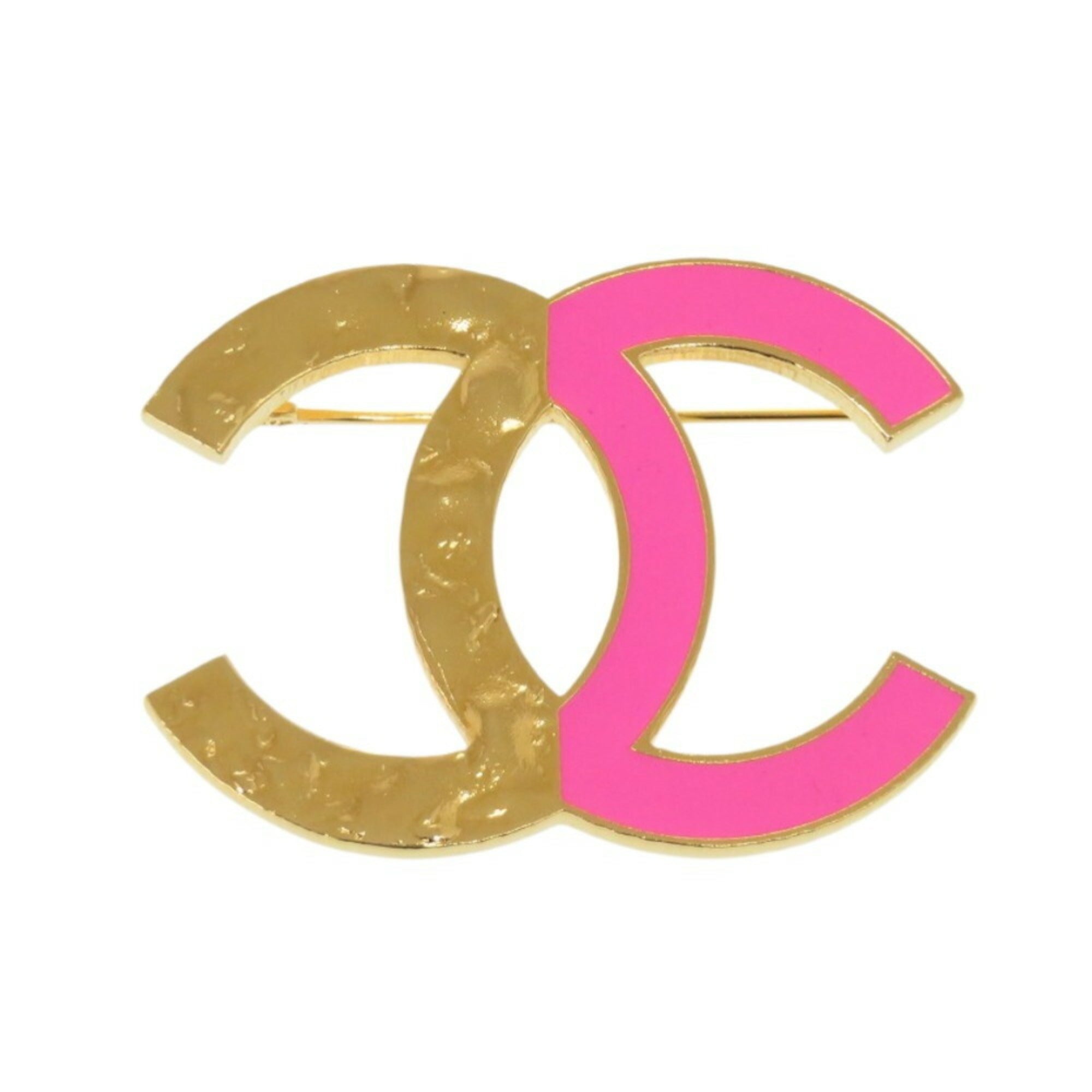 Chanel Bicolor Coco Mark Metal Gold Pink Brooch 0848CHANEL — Like New